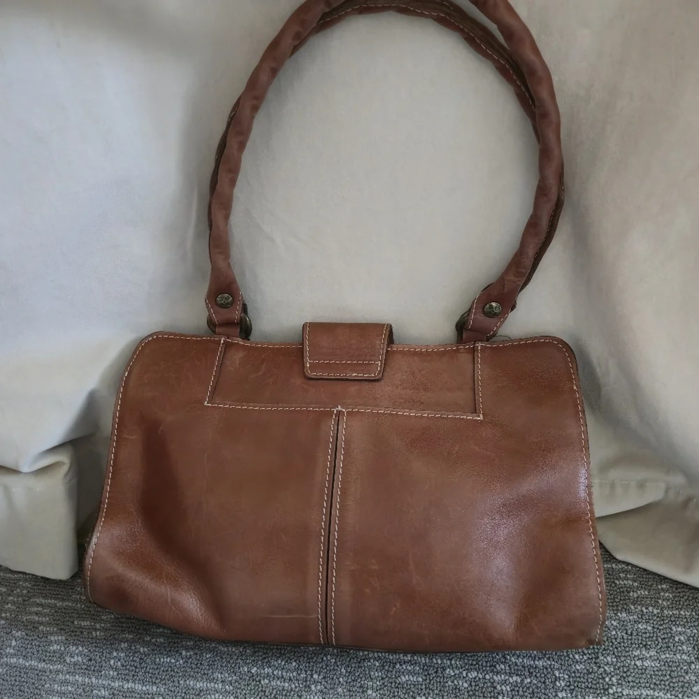 Patricia Nash Rienzo Satchel Handbag Full Grain Cognac Leather Vintage Style - Picture 16 of 16